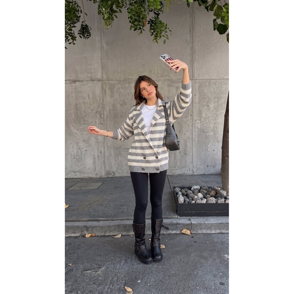 Vintage 80s Striped Cardigan Power Sweater Bottom Button L